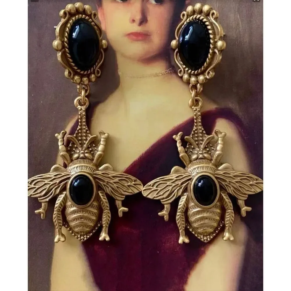 Vintage Style Bronzed Bee Drop Earrings